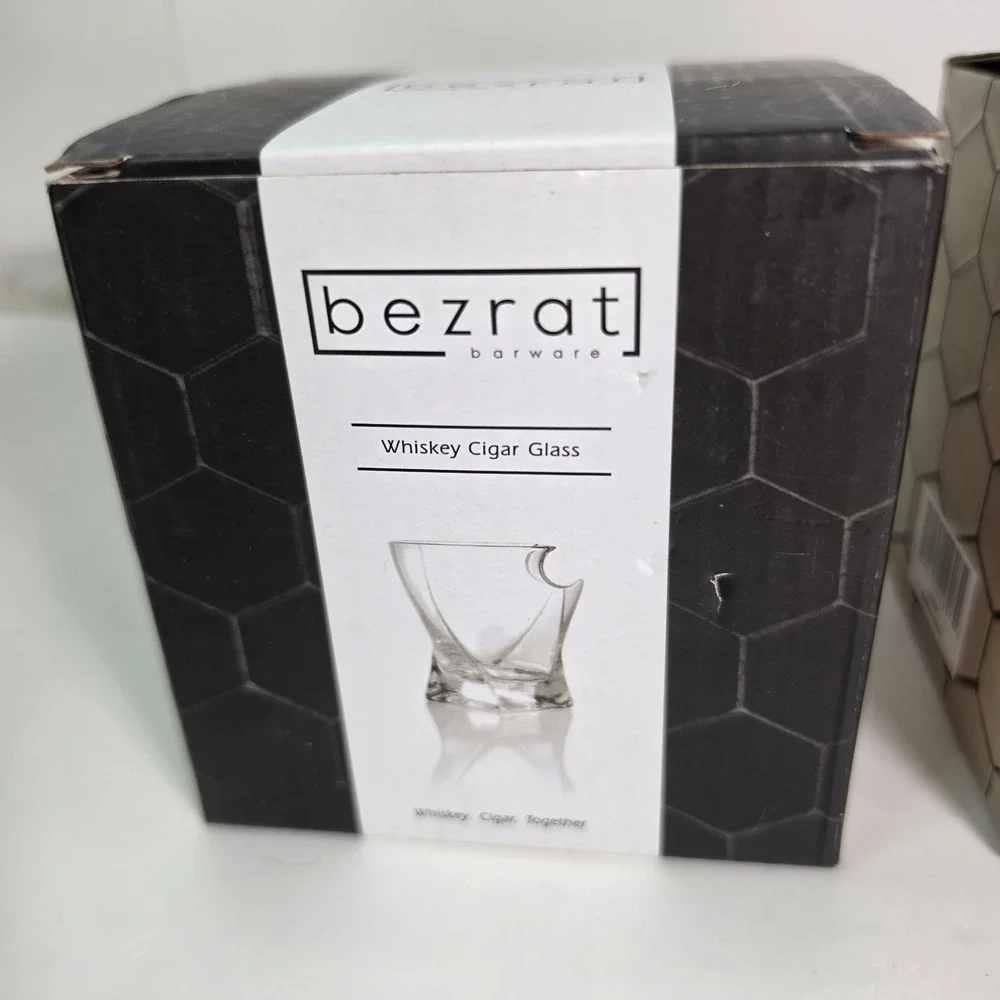 Set of 2 Bezrat Twist Whiskey Cigar Glasses 8oz Built-In Cigar Rest BT988 New